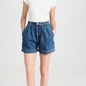Reformation Francis High Rise Pleated Denim Shorts June Dark Wash 30